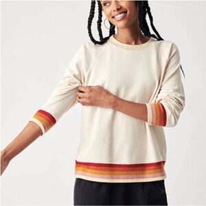 Faherty The Legend Crewneck Stripe Sweatshirt in Cream, size Large